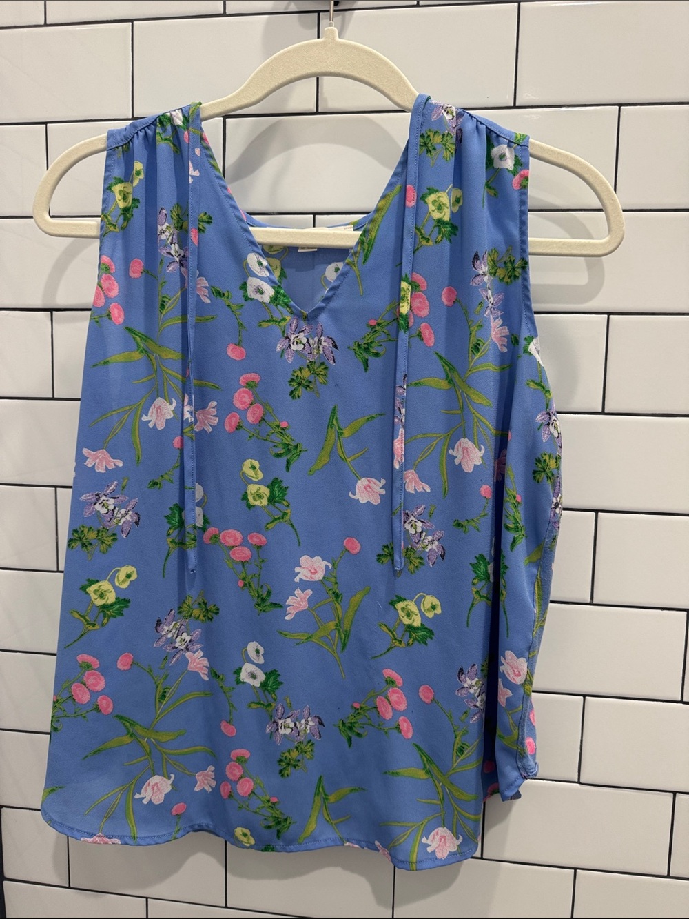 LOFT Blue Floral V-Neck Tie-Strap Camisole